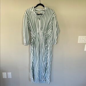Green and White Striped Women’s Shirt Dress